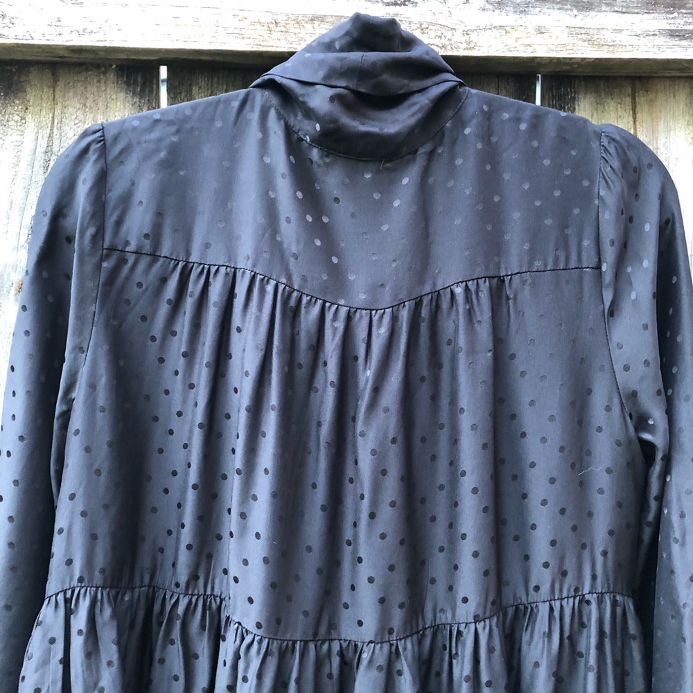 Sezane x Manoush Selena Silk Dress Size 38 Black Tie Neck Polka Dot Tiered - Picture 13 of 16